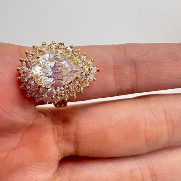 VTG 14k Gold Filled Cubic Zirconia Three Tier Cocktail Ring Size 7.75 - Picture 8 of 11